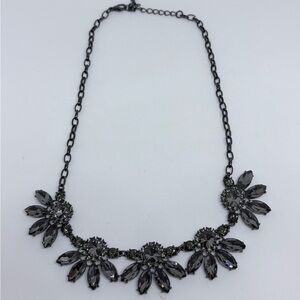 Dark Rhinestone Bib Necklace – Gunmetal Chain – Elegant Statement Jewelry